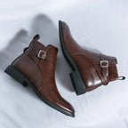 Caspian - Men's Buckle-Strap Chelsea Boots with Block Heel