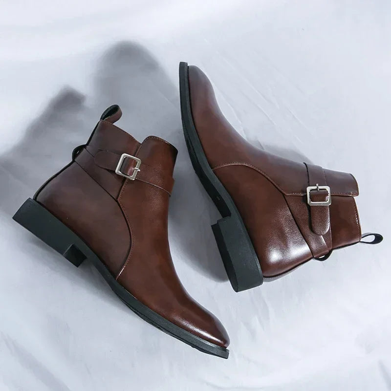 Caspian - Men's Buckle-Strap Chelsea Boots with Block Heel