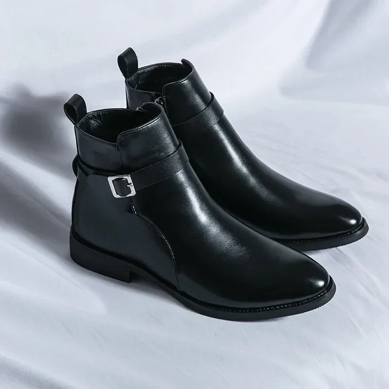 Caspian - Men's Buckle-Strap Chelsea Boots with Block Heel