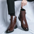 Caspian - Men's Buckle-Strap Chelsea Boots with Block Heel