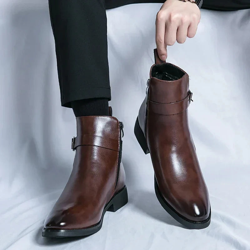 Caspian - Men's Buckle-Strap Chelsea Boots with Block Heel