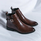 Caspian - Men's Buckle-Strap Chelsea Boots with Block Heel