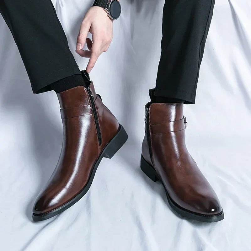 Caspian - Men's Buckle-Strap Chelsea Boots with Block Heel