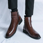 Caspian - Men's Buckle-Strap Chelsea Boots with Block Heel