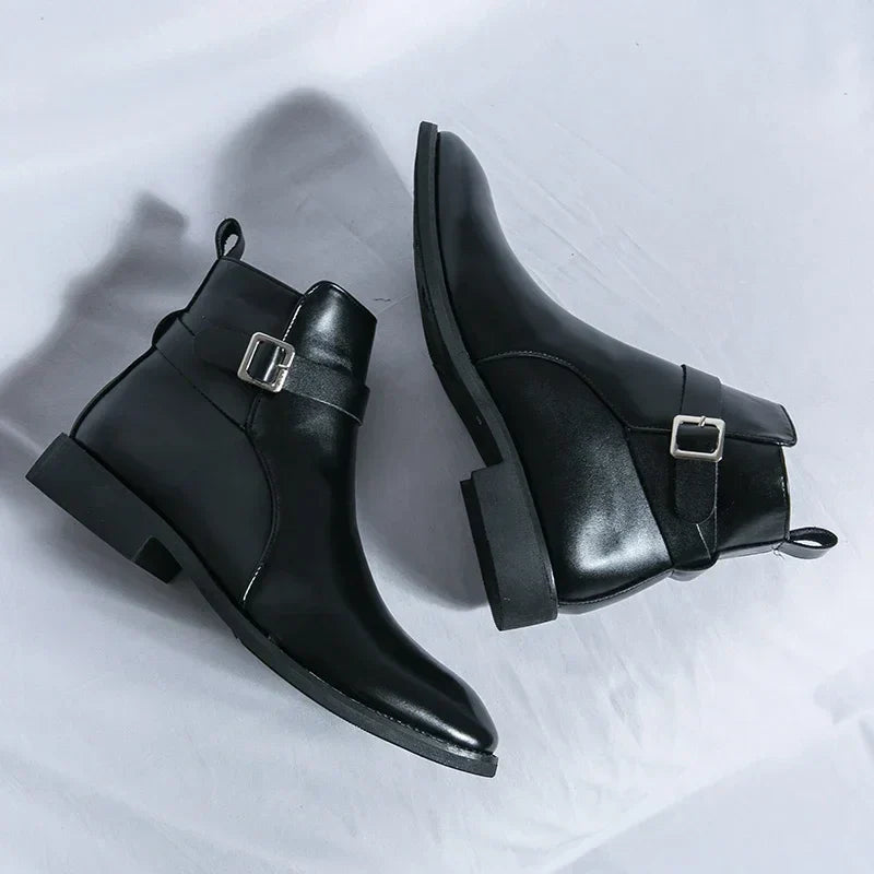Caspian - Men's Buckle-Strap Chelsea Boots with Block Heel