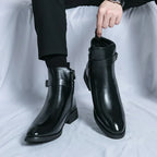 Caspian - Men's Buckle-Strap Chelsea Boots with Block Heel