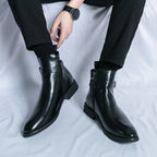 Caspian - Men's Buckle-Strap Chelsea Boots with Block Heel