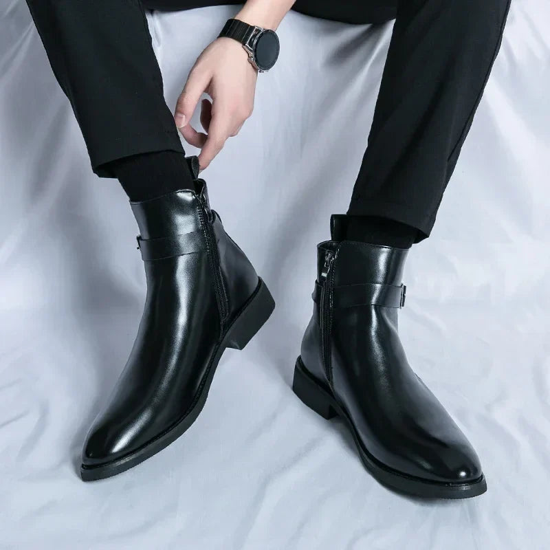 Caspian - Men's Buckle-Strap Chelsea Boots with Block Heel