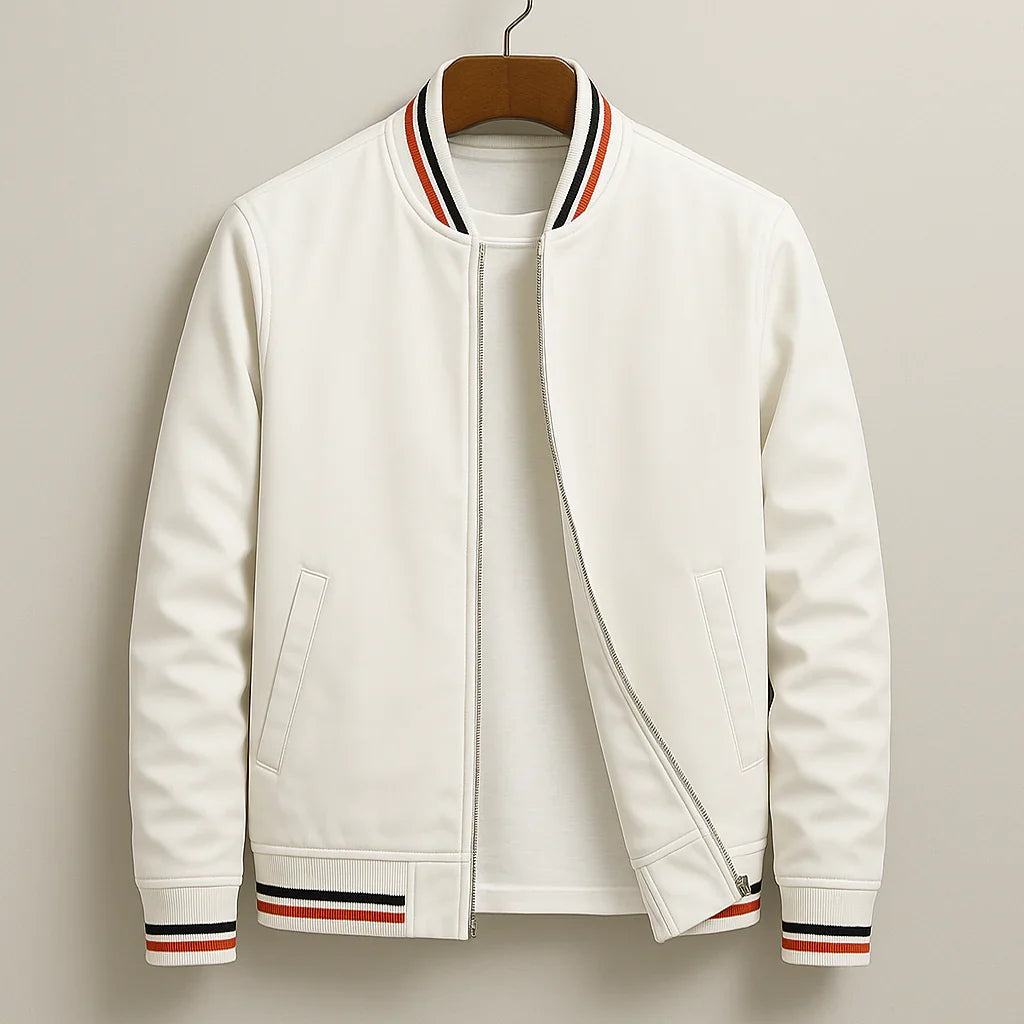 Caspian - Men's Zip-Up Bomber Jacket with Striped Ribbed Trim