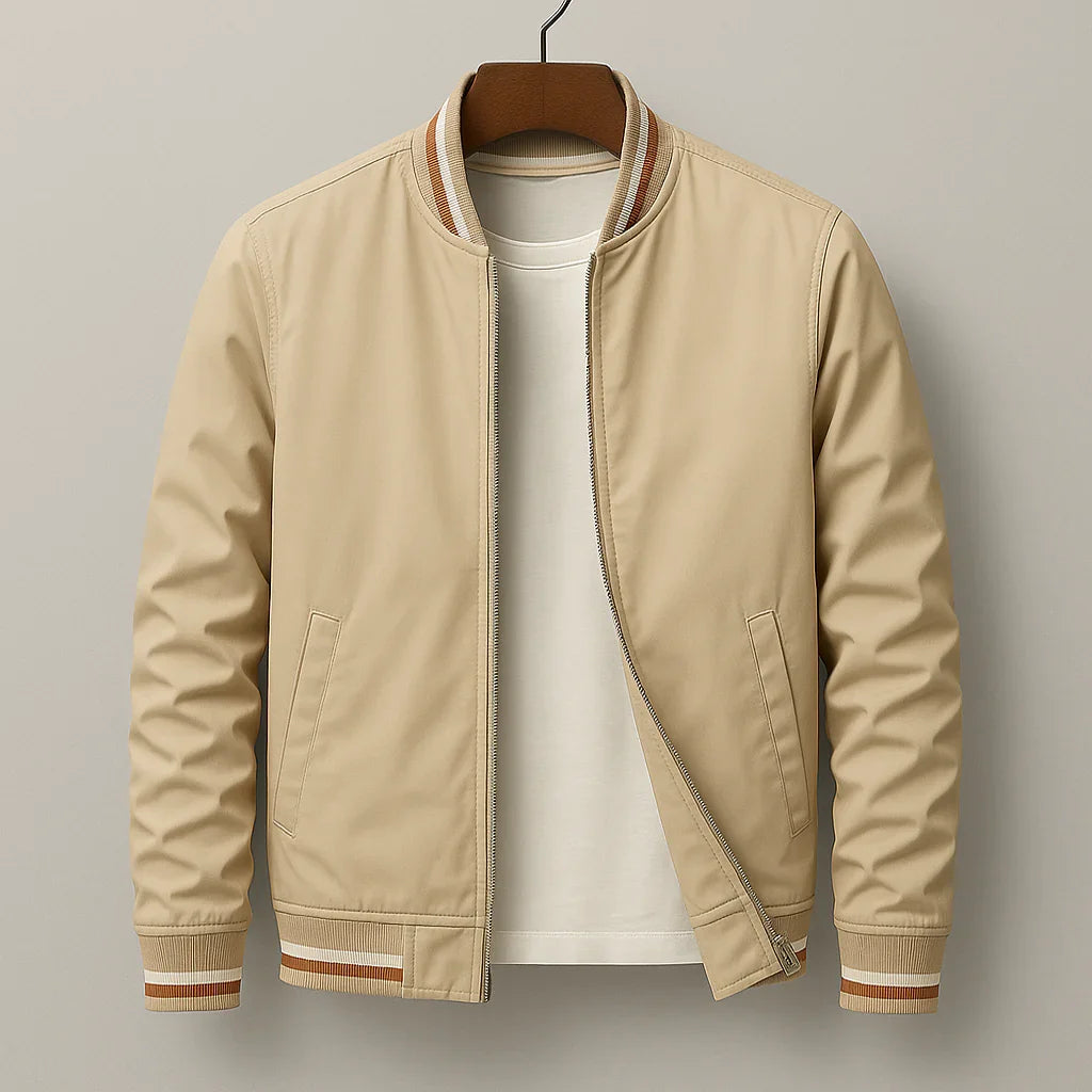 Caspian - Men's Zip-Up Bomber Jacket with Striped Ribbed Trim