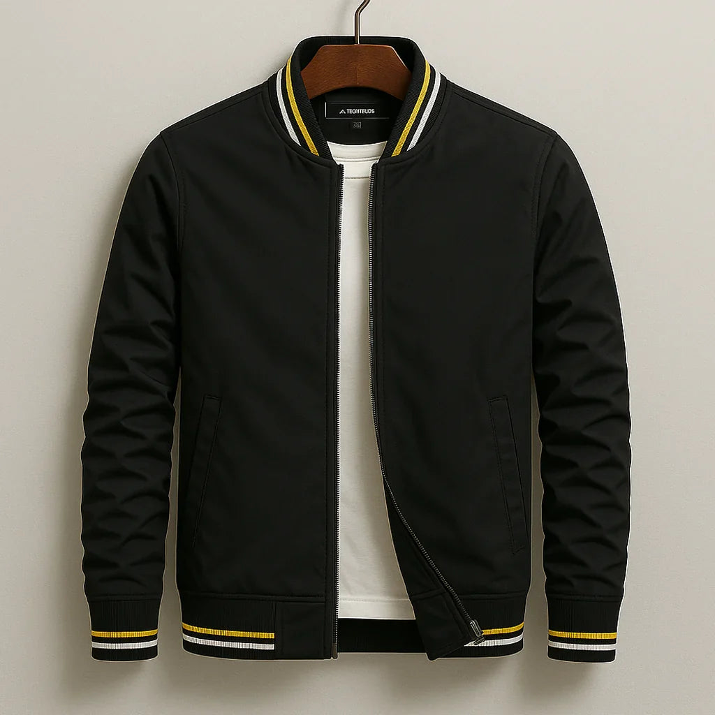 Caspian - Men's Zip-Up Bomber Jacket with Striped Ribbed Trim