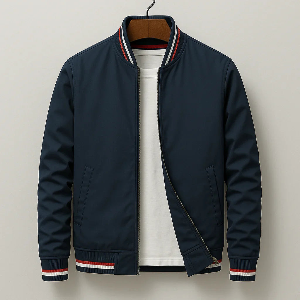 Caspian - Men's Zip-Up Bomber Jacket with Striped Ribbed Trim