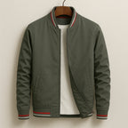 Caspian - Men's Zip-Up Bomber Jacket with Striped Ribbed Trim
