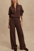Cassidy - Women's Half-Zip Pullover & Tapered Wide-Leg Knit Set