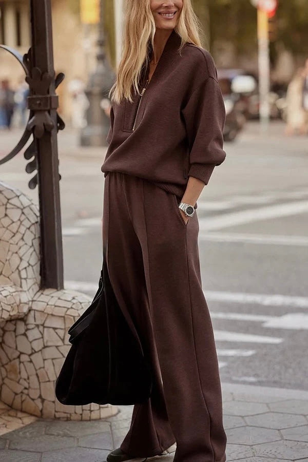 Cassidy - Women's Half-Zip Pullover & Tapered Wide-Leg Knit Set