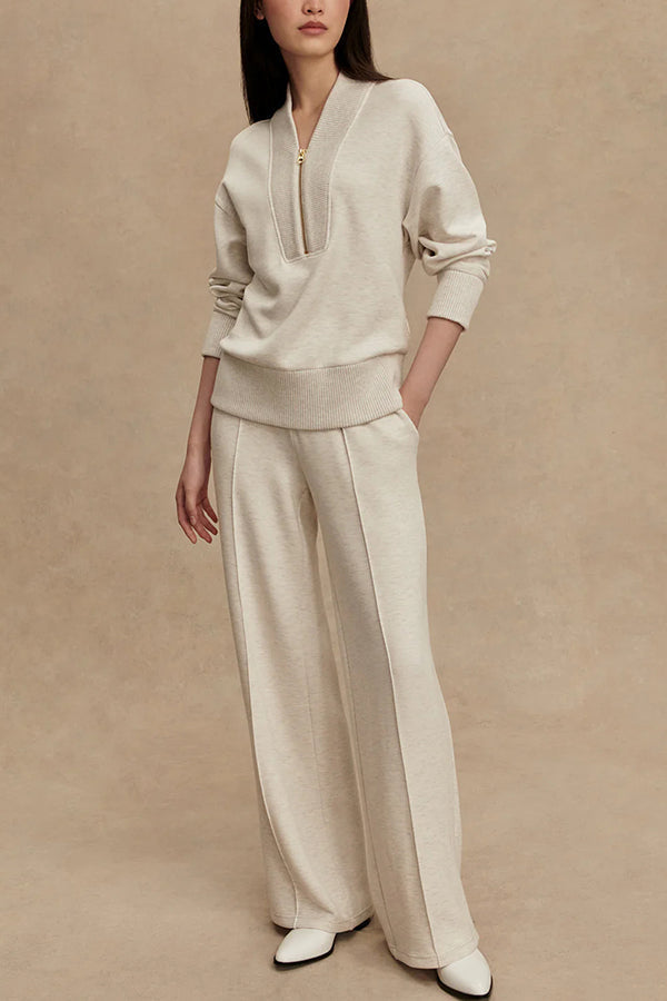 Cassidy - Women's Half-Zip Pullover & Tapered Wide-Leg Knit Set