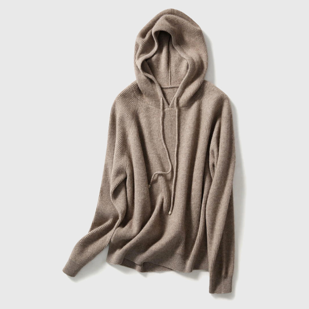 Celia - Women's Cashmere Ribbed Hooded Pullover