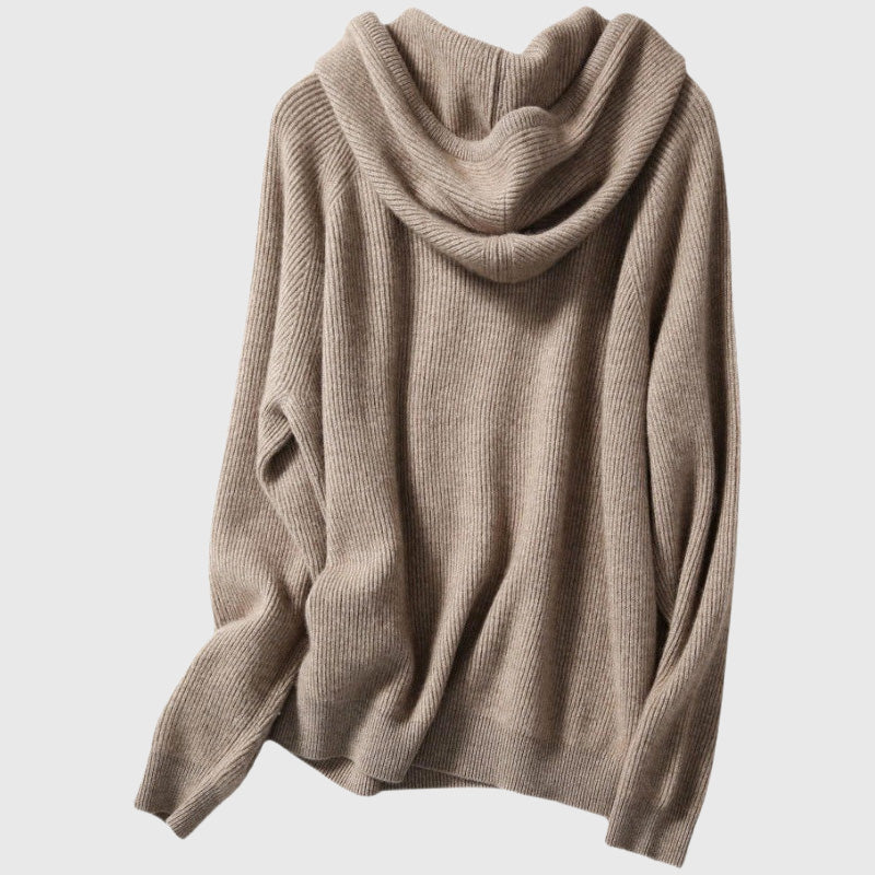 Celia - Women's Cashmere Ribbed Hooded Pullover