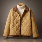 Celina - Women's Quilted Jacket with Brown Lapel Collar