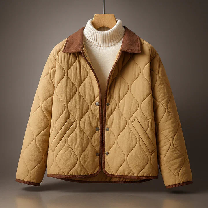 Celina - Women's Quilted Jacket with Brown Lapel Collar