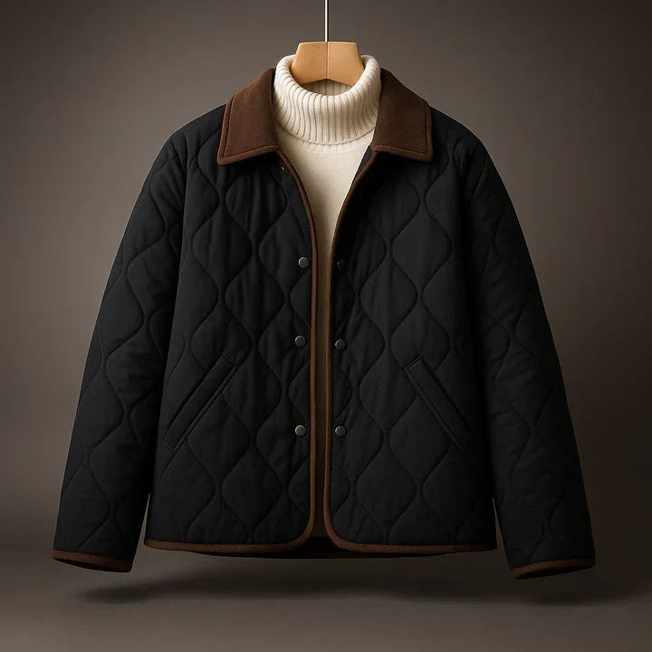 Celina - Women's Quilted Jacket with Brown Lapel Collar