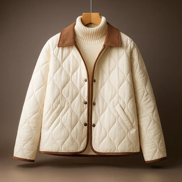 Celina - Women's Quilted Jacket with Brown Lapel Collar