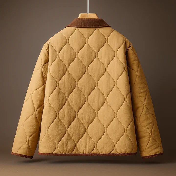 Celina - Women's Quilted Jacket with Brown Lapel Collar