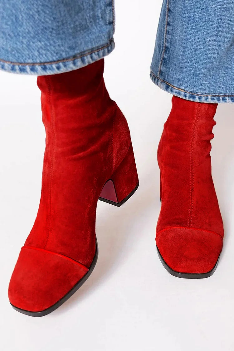 Celina - Women's Red Suede Square-Toe Ankle Boot
