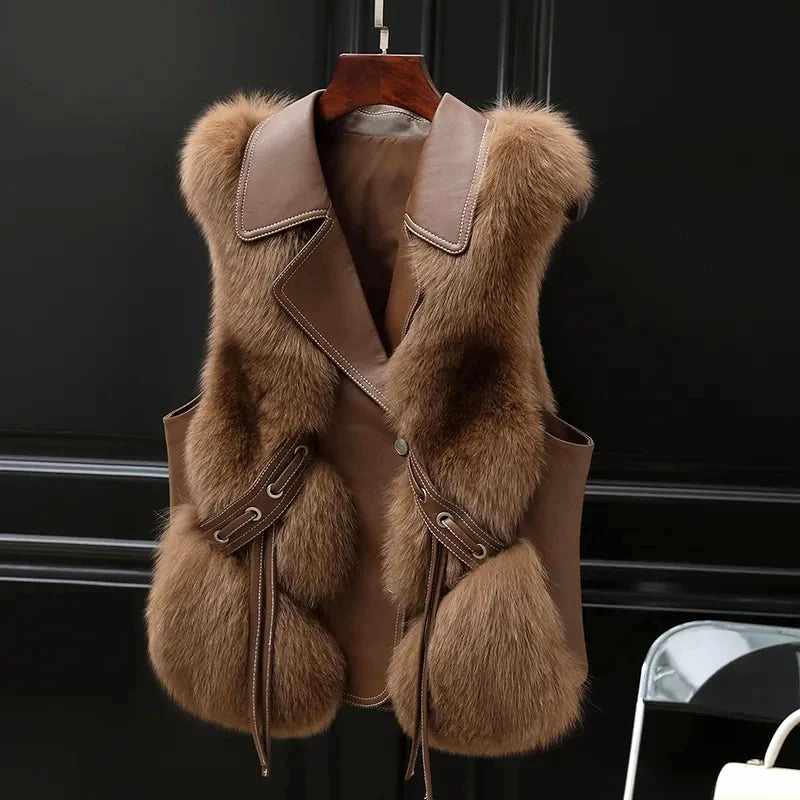 Claire - Women's Faux Fur Notched Collar Sleeveless Gilet 3