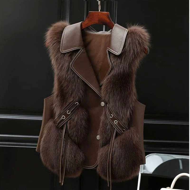 Claire - Women's Faux Fur Notched Collar Sleeveless Gilet 4