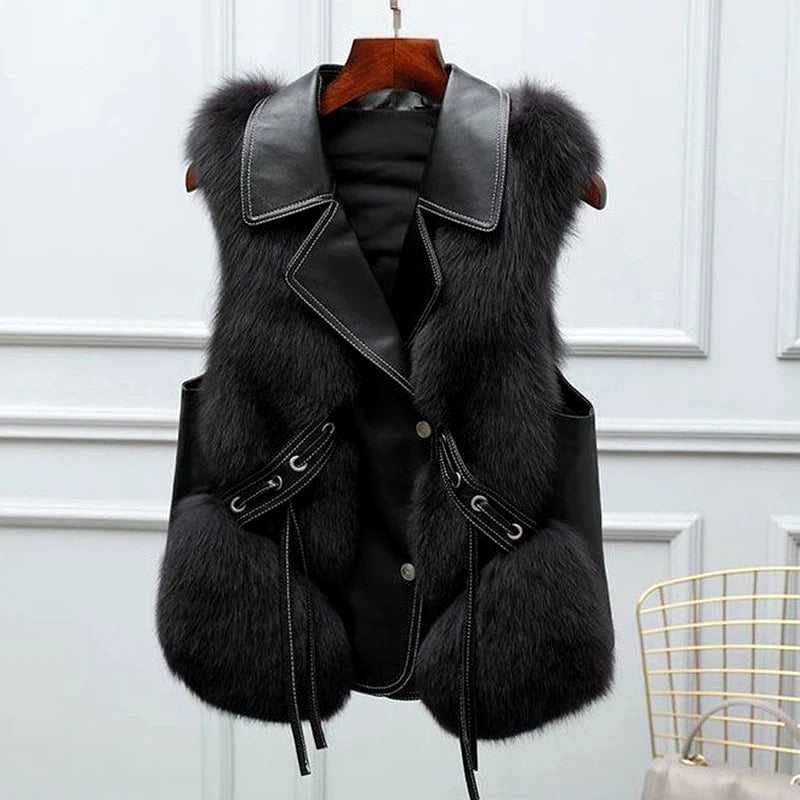 Claire - Women's Faux Fur Notched Collar Sleeveless Gilet 5