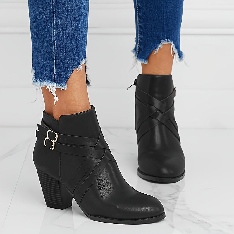 Colene - Women's Buckle-Strap Block Heel Ankle Boots