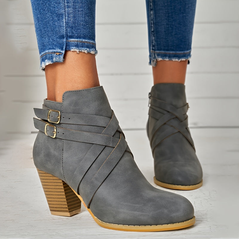 Colene - Women's Buckle-Strap Block Heel Ankle Boots