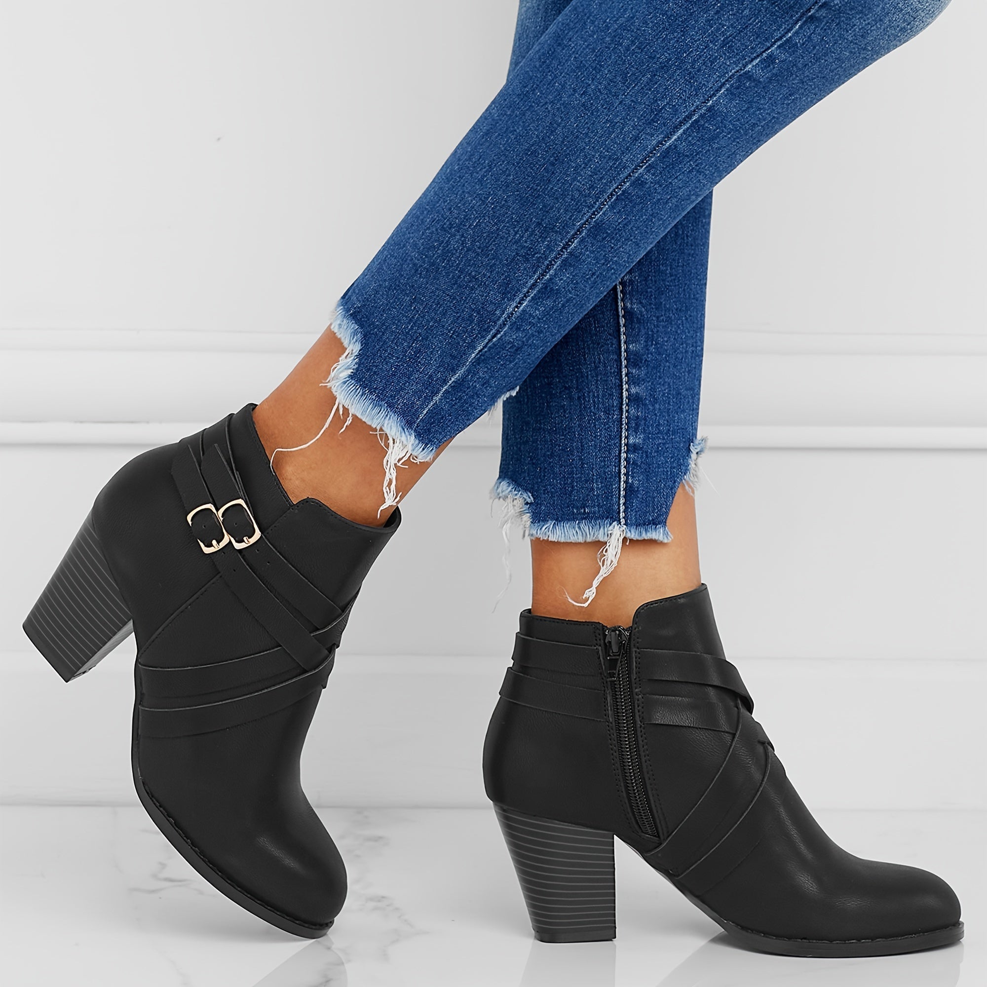 Colene - Women's Buckle-Strap Block Heel Ankle Boots