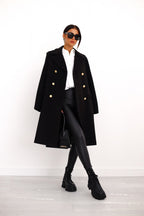 Dana - Women's Peak-Lapel Tailored Coat with Gold Buttons