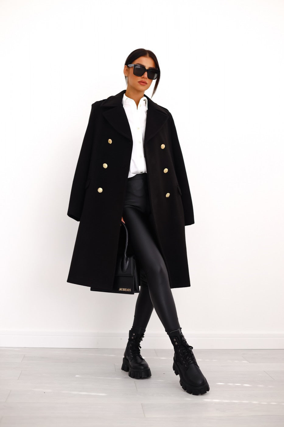 Dana - Women's Peak-Lapel Tailored Coat with Gold Buttons