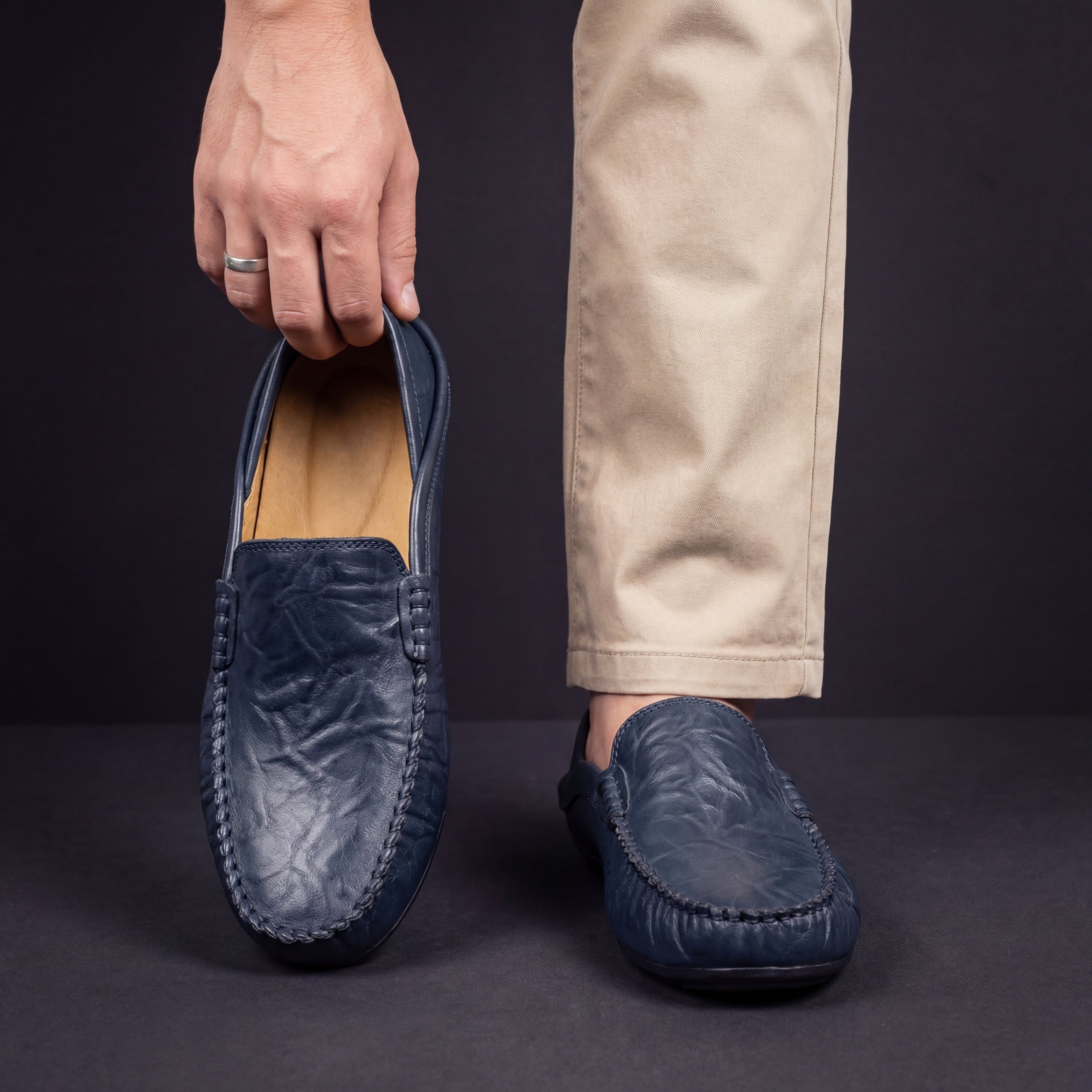 Daniel - Men's Leather Driver Loafers with Stitched Trim
