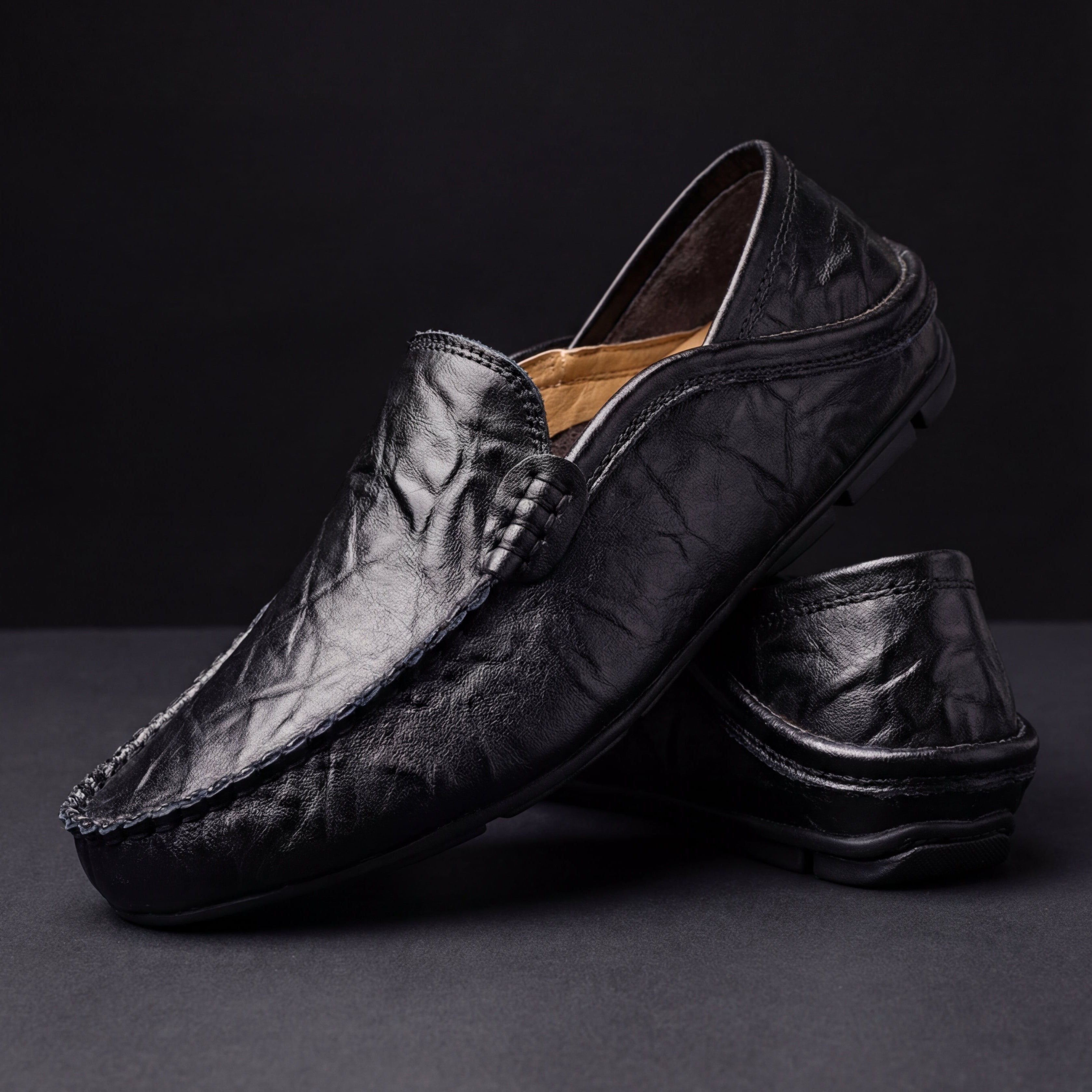 Daniel - Men's Leather Driver Loafers with Stitched Trim