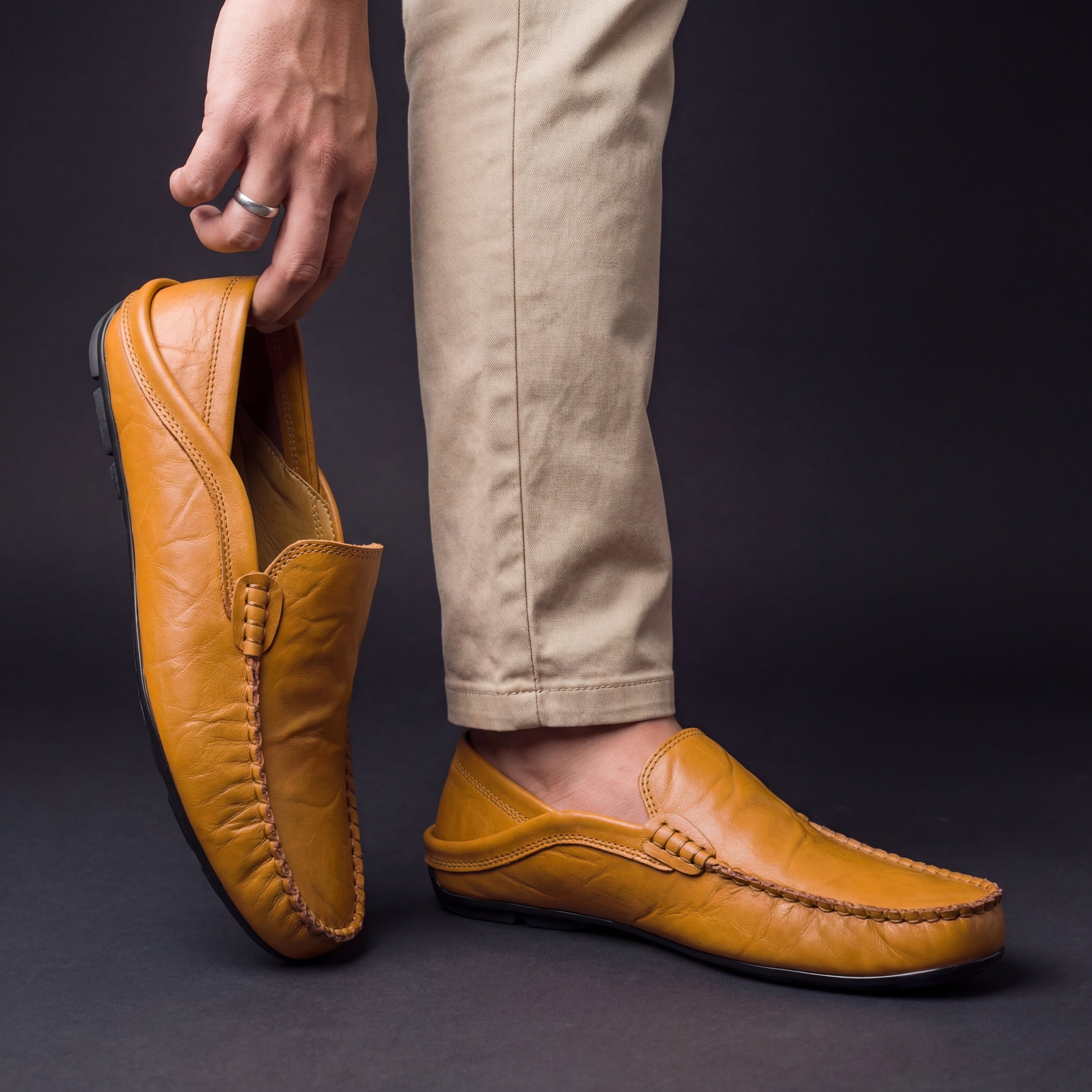 Daniel - Men's Leather Driver Loafers with Stitched Trim