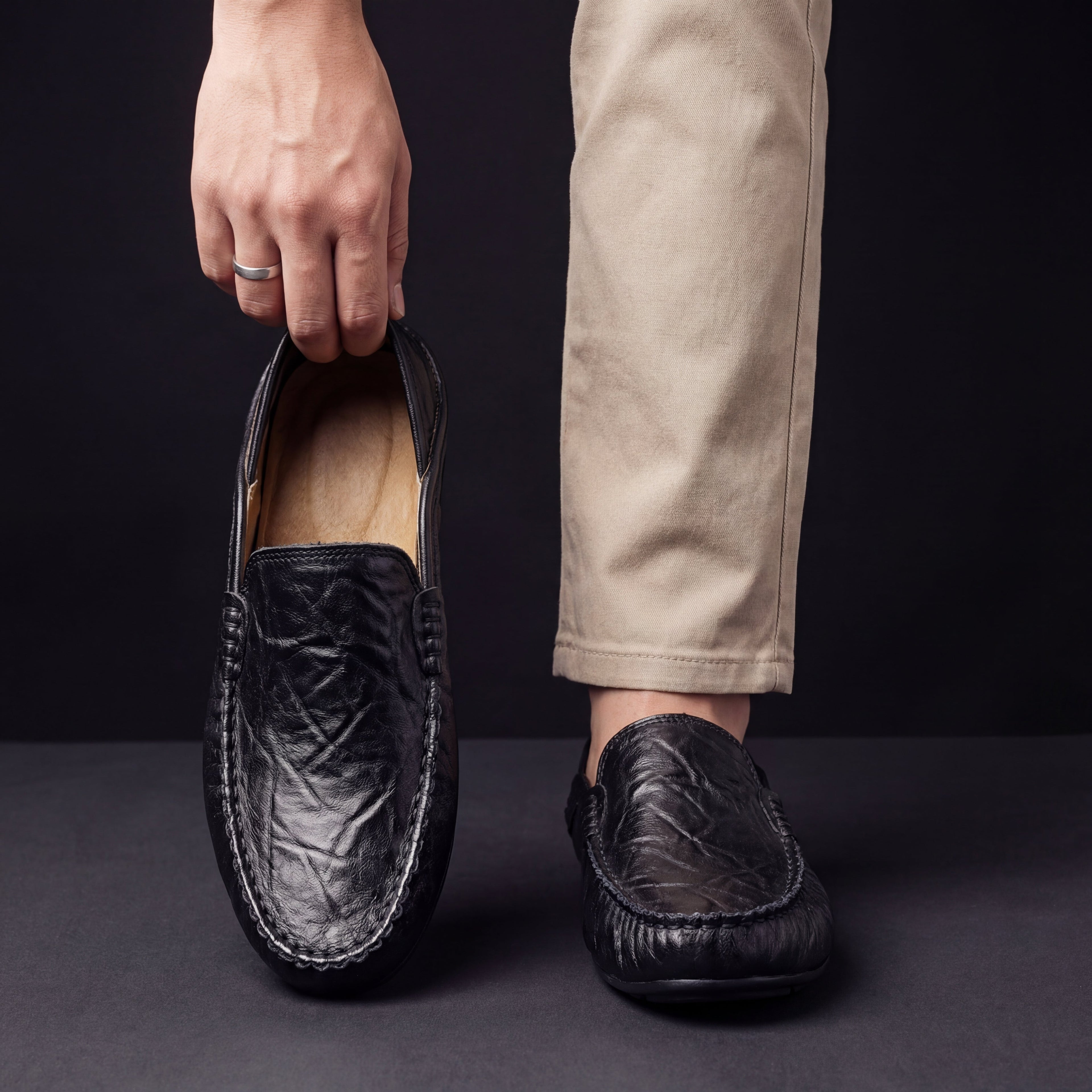 Daniel - Men's Leather Driver Loafers with Stitched Trim