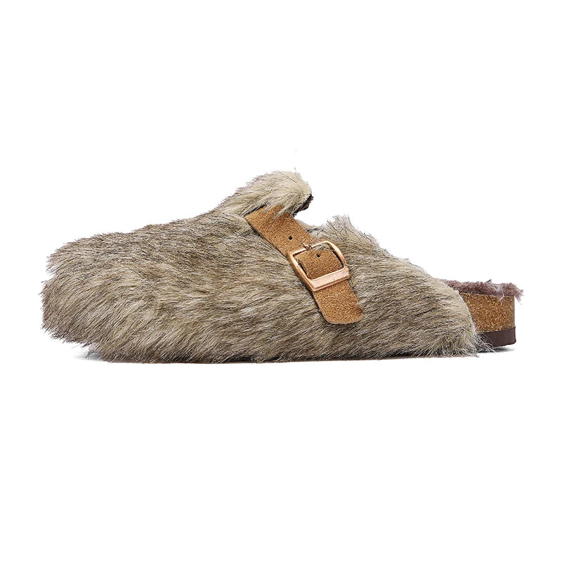 Daniella - Women's Plush Clogs with Adjustable Buckle Strap
