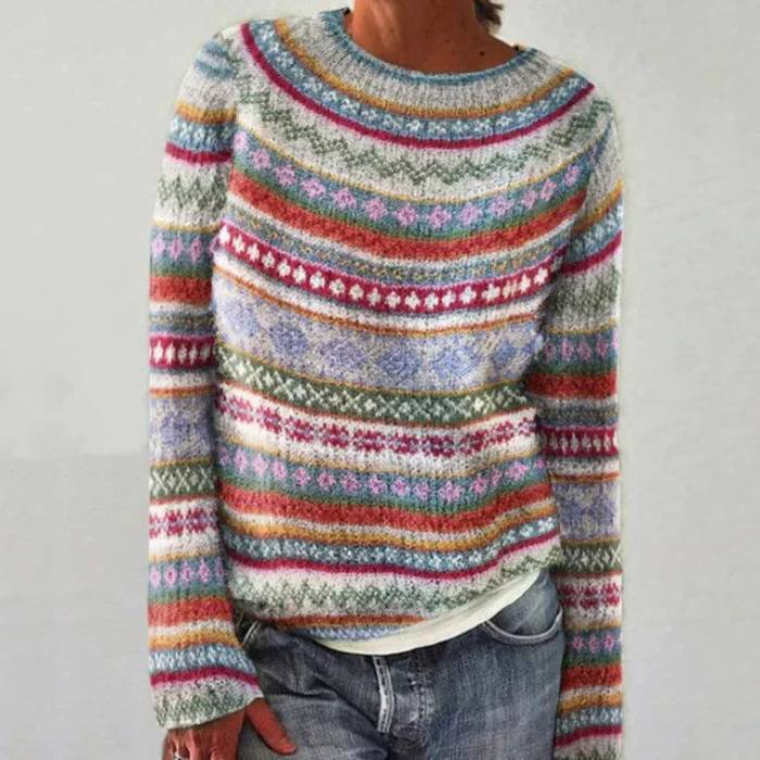 Danna - Women's Multi-Color Fair Isle Crew Neck Sweater