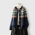 Dayana - Women's Fair Isle Pattern Button-Front Cardigan