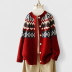 Dayana - Women's Fair Isle Pattern Button-Front Cardigan