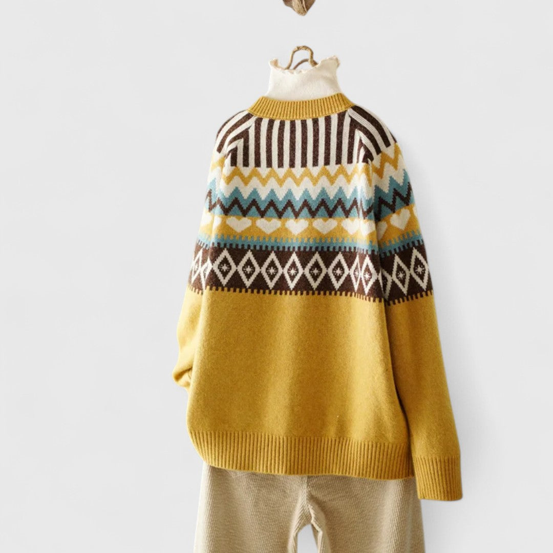 Dayana - Women's Fair Isle Pattern Button-Front Cardigan