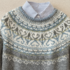 Deborah - Women's Nordic Patterned Pullover with Striped Collar