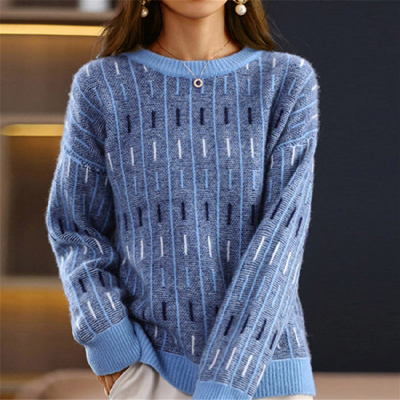 Diana - Women's Geometric Pullover Sweater with Ribbed Cuffs
