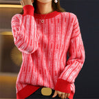 Diana - Women's Geometric Pullover Sweater with Ribbed Cuffs