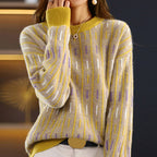Diana - Women's Geometric Pullover Sweater with Ribbed Cuffs