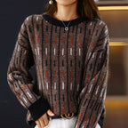 Diana - Women's Geometric Pullover Sweater with Ribbed Cuffs